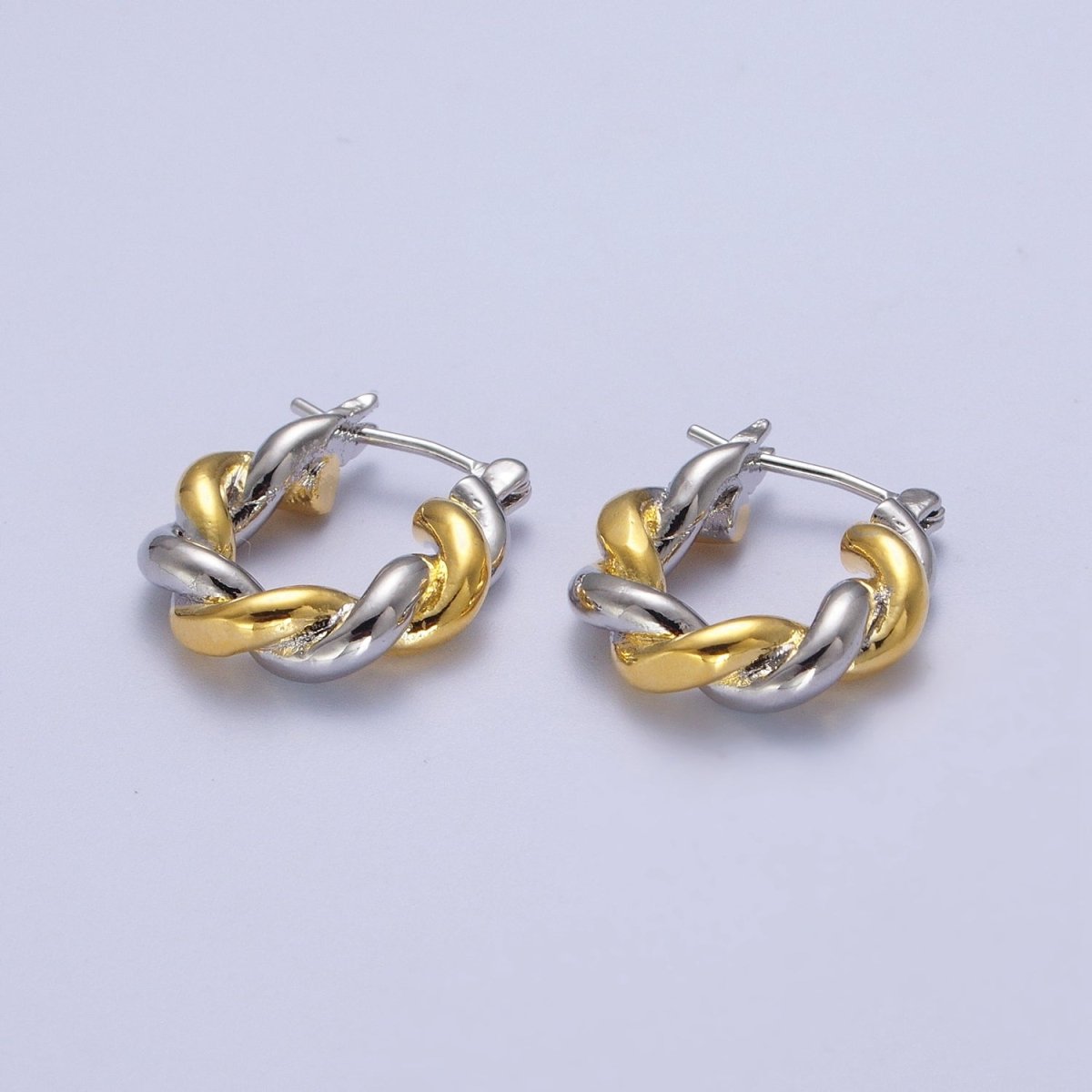 Mixed Metal Silver &amp; Gold Twisted Chunky Two Tone Croissant Hoops Statement Earrings Gift For Her | AE-1084 AE-1085 AE-1086