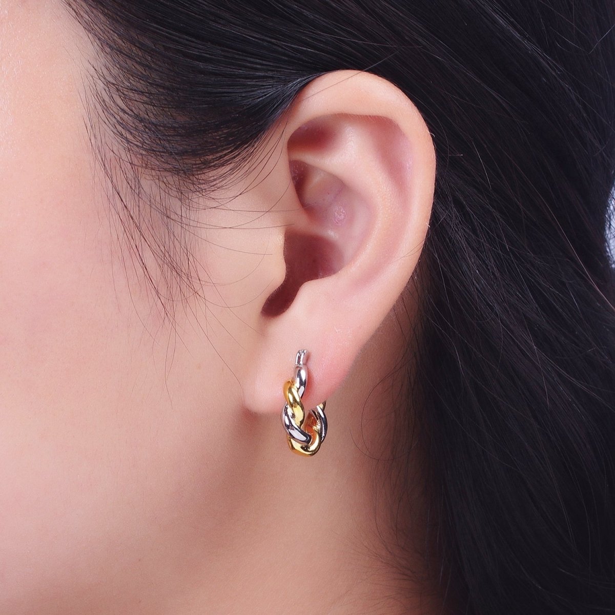 Mixed Metal Silver &amp; Gold Twisted Chunky Two Tone Croissant Hoops Statement Earrings Gift For Her | AE-1084 AE-1085 AE-1086
