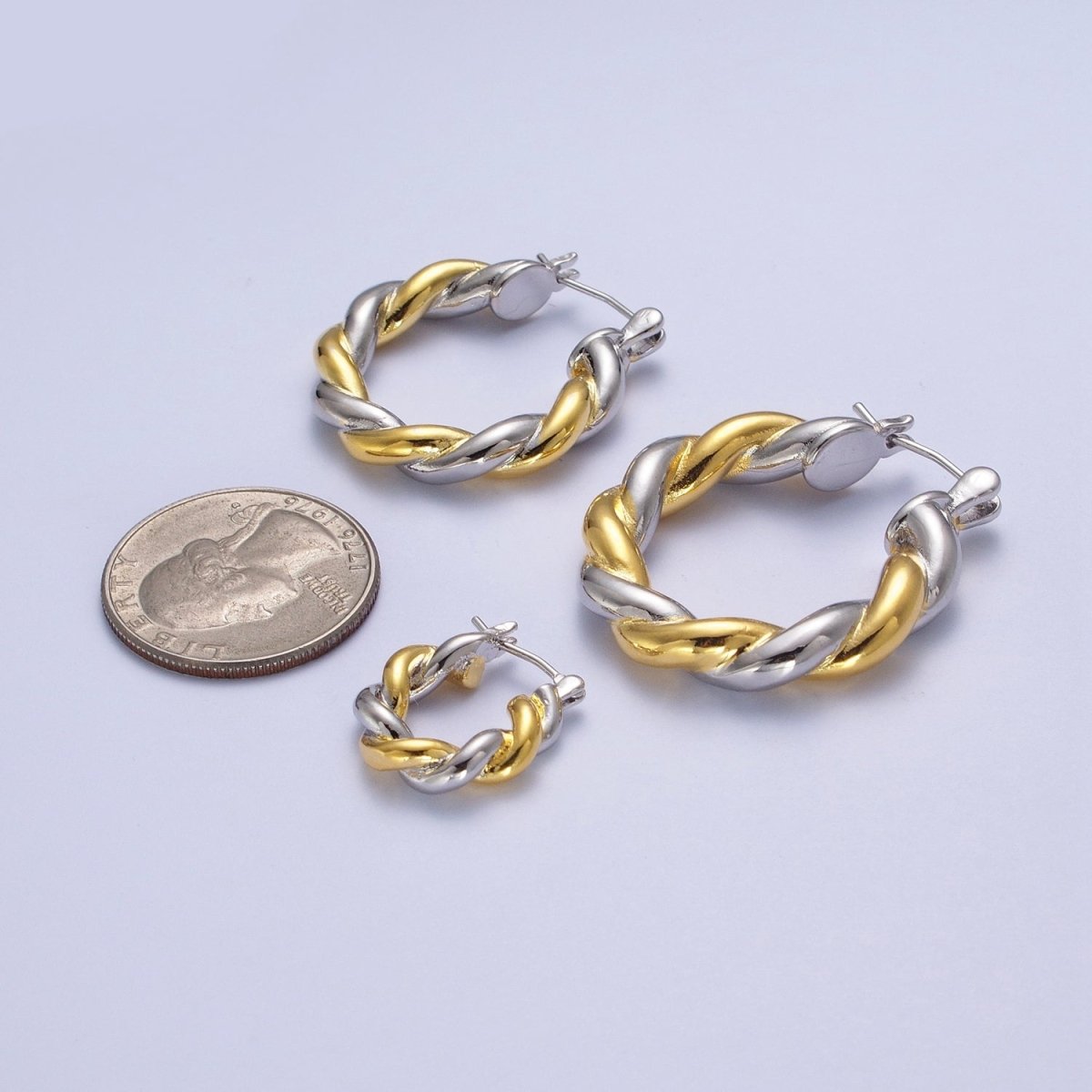 Mixed Metal Silver &amp; Gold Twisted Chunky Two Tone Croissant Hoops Statement Earrings Gift For Her | AE-1084 AE-1085 AE-1086