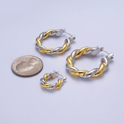 Mixed Metal Silver &amp; Gold Twisted Chunky Two Tone Croissant Hoops Statement Earrings Gift For Her | AE-1084 AE-1085 AE-1086
