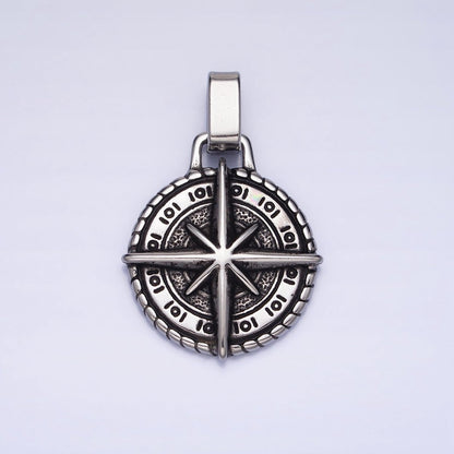 Mixed Metal, Silver Stainless Steel North Star Compass Round Pendant | P-1091 P-1092