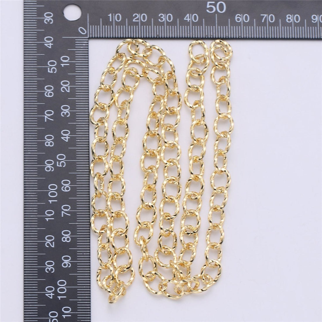 Modern Cable Chain By Yard, Nickel Free, 1 Yard 10X8mm Link, 24K Gold Filled Brass, Thick Oval Link Chain, Textured UNIQUE ROLO Chain | ROLL-074 Clearance Pricing