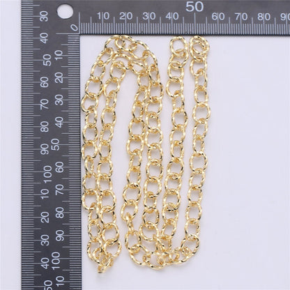 Modern Cable Chain By Yard, Nickel Free, 1 Yard 10X8mm Link, 24K Gold Filled Brass, Thick Oval Link Chain, Textured UNIQUE ROLO Chain | ROLL-074 Clearance Pricing