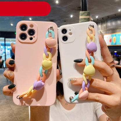 Modern Colorful Bracelet Phone Case For iPhone 11 12 13 Pro Max X XS XR 6 7 8 Plus 12 Mini Colorful Heart-Shaped Chain Silicone Cute Heart Chain Back Cover for iPhone 12 Pro Max Soft Silicone Back Cover