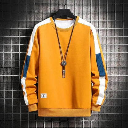 Modern Long Sleeve Sweatshirts Men New Fashion Color Casual Mens Casual O-Neck Patchwork Sweatshirt For Young Men Men Sweatshirt Streetwear Loose Solid Patchwork Pullover Sweatshirt