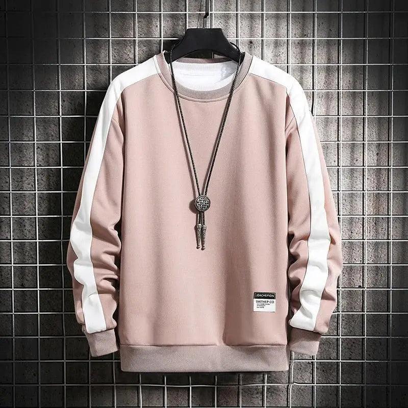 Modern Long Sleeve Sweatshirts Men New Fashion Color Casual Mens Casual O-Neck Patchwork Sweatshirt For Young Men Men Sweatshirt Streetwear Loose Solid Patchwork Pullover Sweatshirt