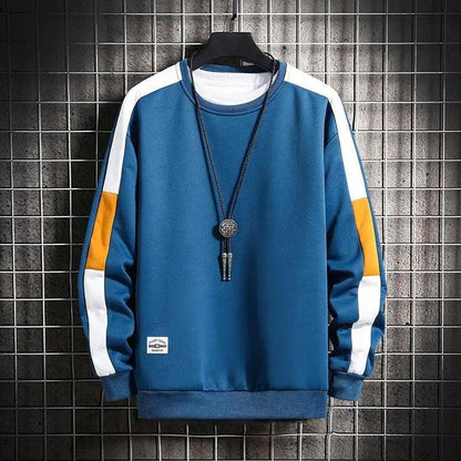 Modern Long Sleeve Sweatshirts Men New Fashion Color Casual Mens Casual O-Neck Patchwork Sweatshirt For Young Men Men Sweatshirt Streetwear Loose Solid Patchwork Pullover Sweatshirt