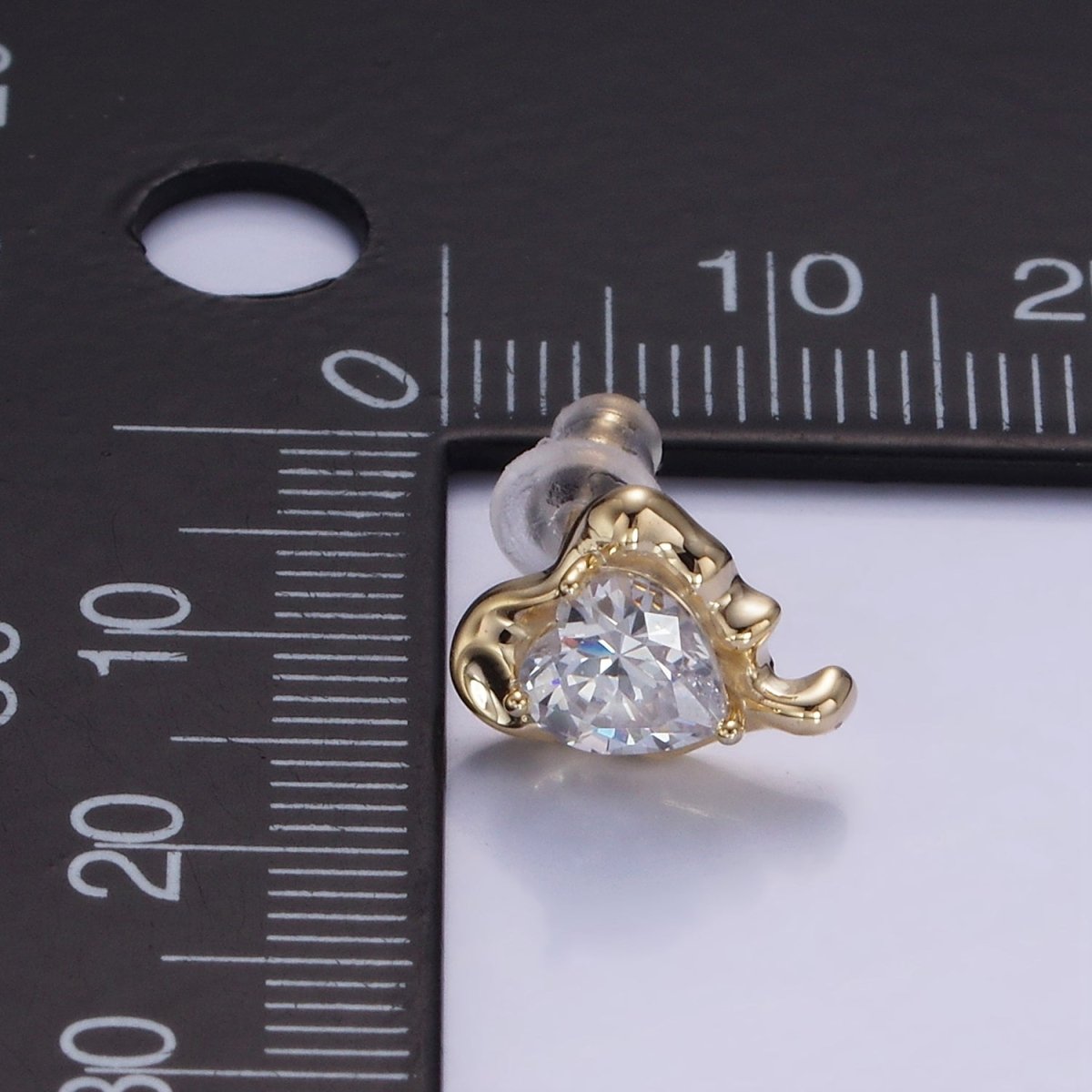 Molten Heart CZ Stud Earrings in Gold &amp; Silver | V506 V507