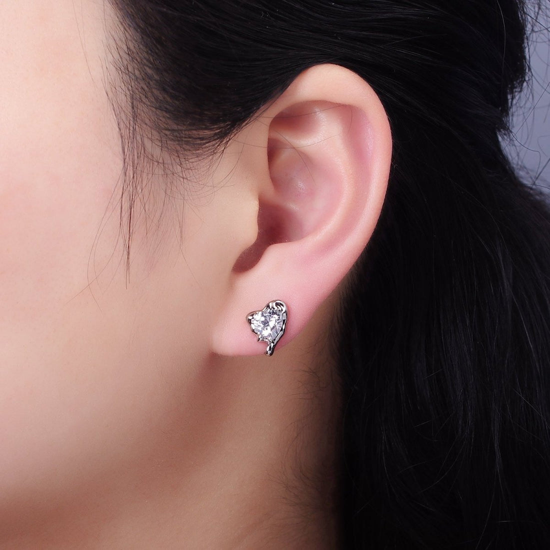 Molten Heart CZ Stud Earrings in Gold &amp; Silver | V506 V507