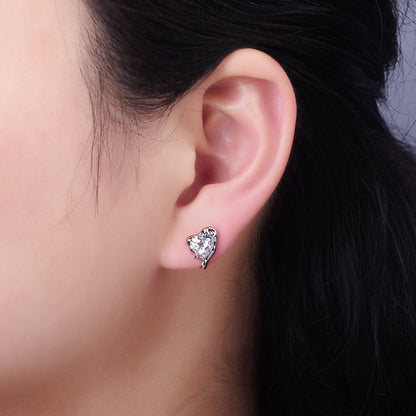 Molten Heart CZ Stud Earrings in Gold &amp; Silver | V506 V507