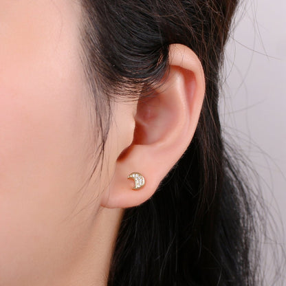 Moon Stud Earring Charm • 24k Gold Filled• Jewelry Making Supplies • Open Ring Attached for Jewelry Making Supply Q-293