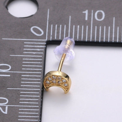 Moon Stud Earring Charm • 24k Gold Filled• Jewelry Making Supplies • Open Ring Attached for Jewelry Making Supply Q-293