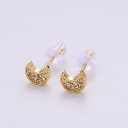 Moon Stud Earring Charm • 24k Gold Filled• Jewelry Making Supplies • Open Ring Attached for Jewelry Making Supply Q-293