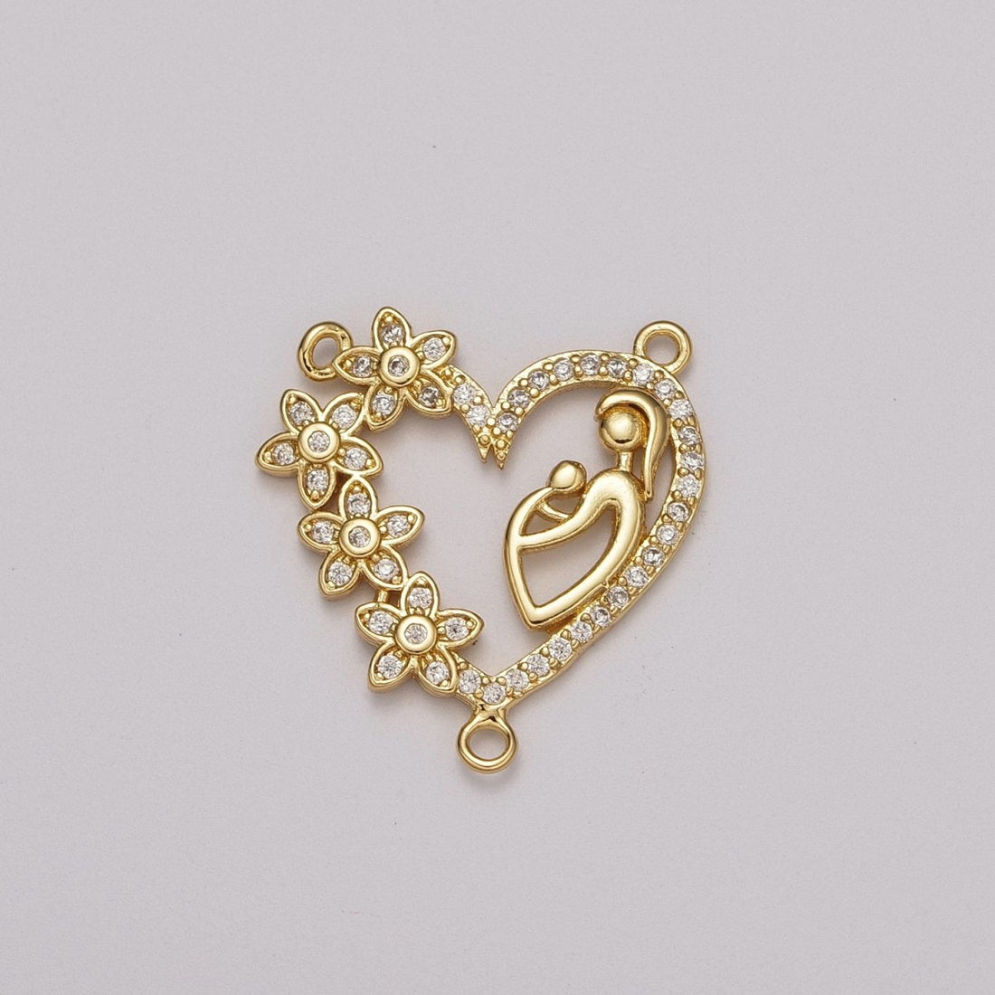 Mother Love Charm Connector Flower Heart Cubic Zirconia Centerpiece for Lariat Necklace Y-382