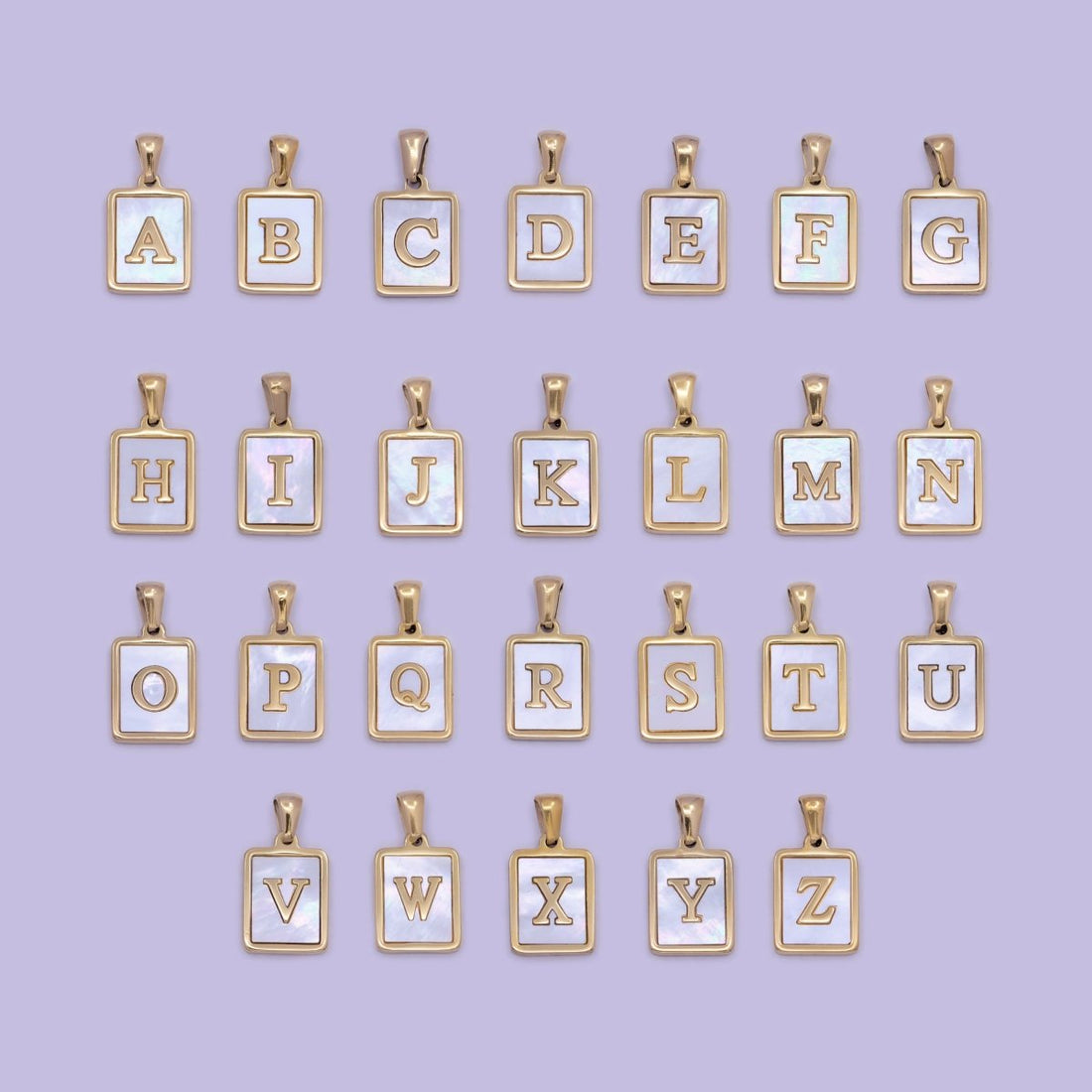 Mother of Pearl Letter Charm Gold Tag Alphabet Charm, Shell Letter Pendant Personalized Letters Initial Charm Stainless Steel A-862-A-874