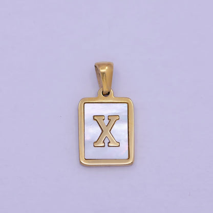 Mother of Pearl Letter Charm Gold Tag Alphabet Charm, Shell Letter Pendant Personalized Letters Initial Charm Stainless Steel A-862-A-874