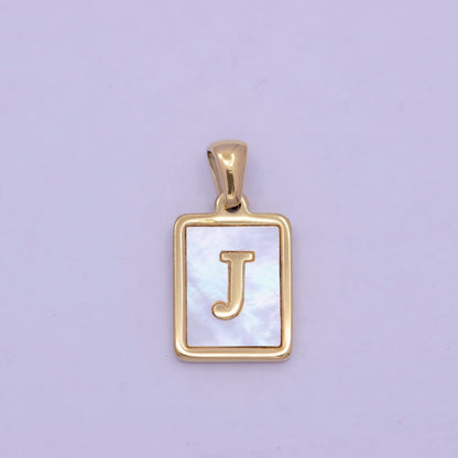 Mother of Pearl Letter Charm Gold Tag Alphabet Charm, Shell Letter Pendant Personalized Letters Initial Charm Stainless Steel A-862-A-874