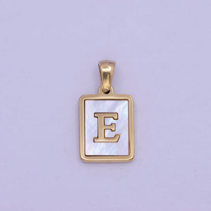 Mother of Pearl Letter Charm Gold Tag Alphabet Charm, Shell Letter Pendant Personalized Letters Initial Charm Stainless Steel A-862-A-874