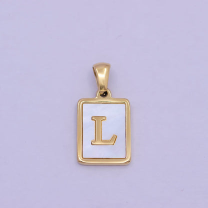 Mother of Pearl Letter Charm Gold Tag Alphabet Charm, Shell Letter Pendant Personalized Letters Initial Charm Stainless Steel A-862-A-874
