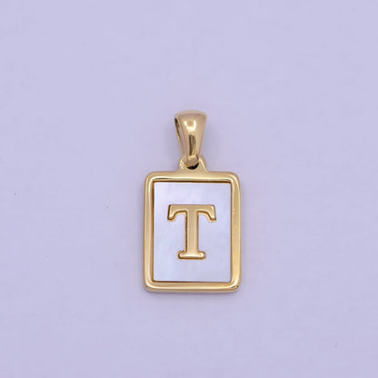 Mother of Pearl Letter Charm Gold Tag Alphabet Charm, Shell Letter Pendant Personalized Letters Initial Charm Stainless Steel A-862-A-874