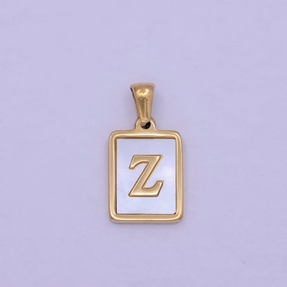 Mother of Pearl Letter Charm Gold Tag Alphabet Charm, Shell Letter Pendant Personalized Letters Initial Charm Stainless Steel A-862-A-874