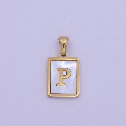 Mother of Pearl Letter Charm Gold Tag Alphabet Charm, Shell Letter Pendant Personalized Letters Initial Charm Stainless Steel A-862-A-874