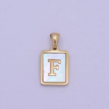 Mother of Pearl Letter Charm Gold Tag Alphabet Charm, Shell Letter Pendant Personalized Letters Initial Charm Stainless Steel A-862-A-874