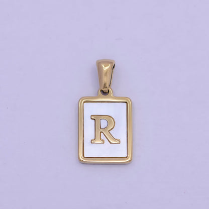 Mother of Pearl Letter Charm Gold Tag Alphabet Charm, Shell Letter Pendant Personalized Letters Initial Charm Stainless Steel A-862-A-874