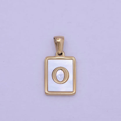 Mother of Pearl Letter Charm Gold Tag Alphabet Charm, Shell Letter Pendant Personalized Letters Initial Charm Stainless Steel A-862-A-874