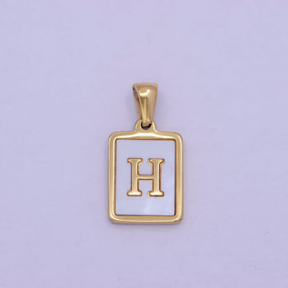 Mother of Pearl Letter Charm Gold Tag Alphabet Charm, Shell Letter Pendant Personalized Letters Initial Charm Stainless Steel A-862-A-874