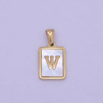 Mother of Pearl Letter Charm Gold Tag Alphabet Charm, Shell Letter Pendant Personalized Letters Initial Charm Stainless Steel A-862-A-874