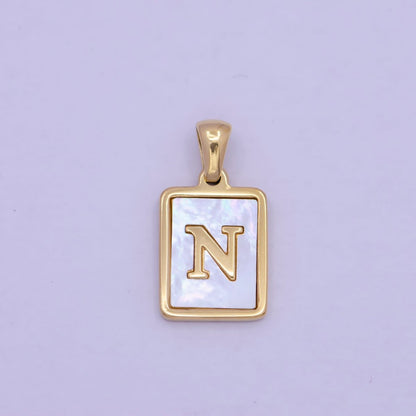 Mother of Pearl Letter Charm Gold Tag Alphabet Charm, Shell Letter Pendant Personalized Letters Initial Charm Stainless Steel A-862-A-874