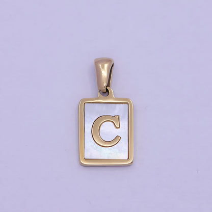Mother of Pearl Letter Charm Gold Tag Alphabet Charm, Shell Letter Pendant Personalized Letters Initial Charm Stainless Steel A-862-A-874