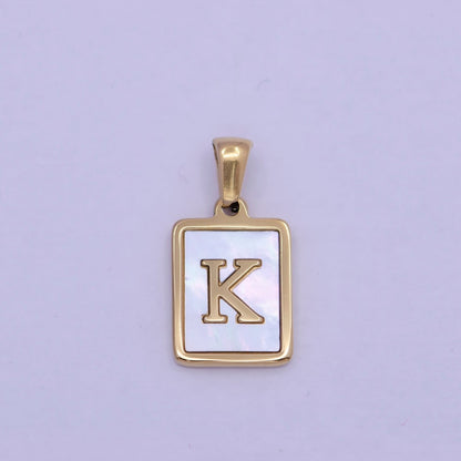 Mother of Pearl Letter Charm Gold Tag Alphabet Charm, Shell Letter Pendant Personalized Letters Initial Charm Stainless Steel A-862-A-874