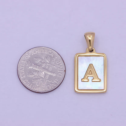 Mother of Pearl Letter Charm Gold Tag Alphabet Charm, Shell Letter Pendant Personalized Letters Initial Charm Stainless Steel A-862-A-874