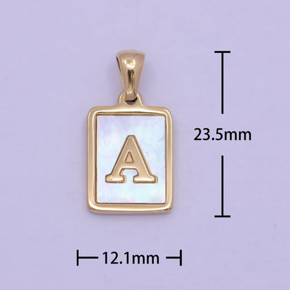 Mother of Pearl Letter Charm Gold Tag Alphabet Charm, Shell Letter Pendant Personalized Letters Initial Charm Stainless Steel A-862-A-874