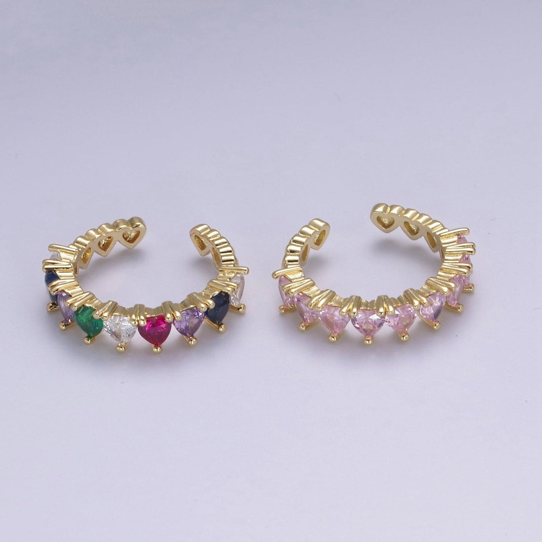 Multi Color Art Deco Gold Eternity Stackable Stacking Heart Simulated Diamond CZ Wedding Band Ring Open Adjustable S-371 S-372