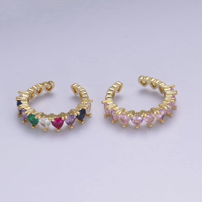 Multi Color Art Deco Gold Eternity Stackable Stacking Heart Simulated Diamond CZ Wedding Band Ring Open Adjustable S-371 S-372