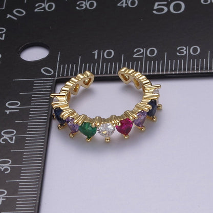 Multi Color Art Deco Gold Eternity Stackable Stacking Heart Simulated Diamond CZ Wedding Band Ring Open Adjustable S-371 S-372