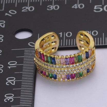Multi Color Cubic Zirconia Rainbow Ring CZ Baguette Settings For Wholesale Jewelry S-471