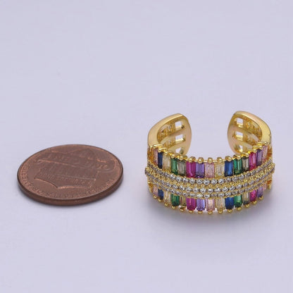 Multi Color Cubic Zirconia Rainbow Ring CZ Baguette Settings For Wholesale Jewelry S-471