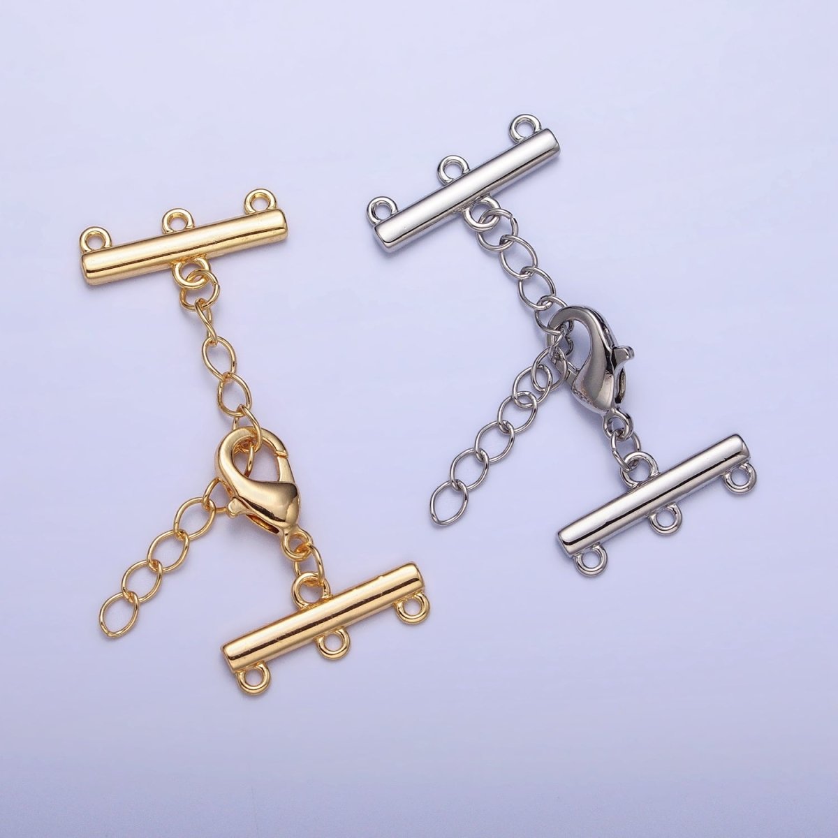Multi Layer Clasps Triple Loop Double Flat Bar Jewelry Supply in Silver &amp; Gold | Z-107 Z-108