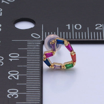 Multicolor Baguette Cubic Zirconia Heart Stud Earrings, Valentine Love CZ Earrings V-420