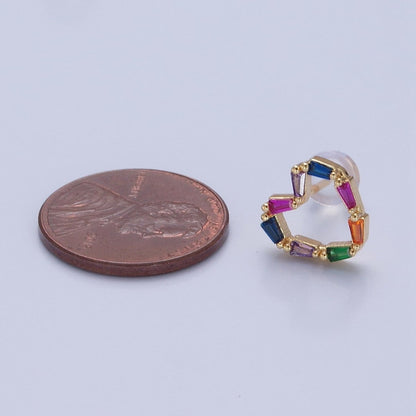 Multicolor Baguette Cubic Zirconia Heart Stud Earrings, Valentine Love CZ Earrings V-420