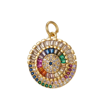 Multicolor Clear Baguette Micro Paved CZ Round Disc Charm | C-647