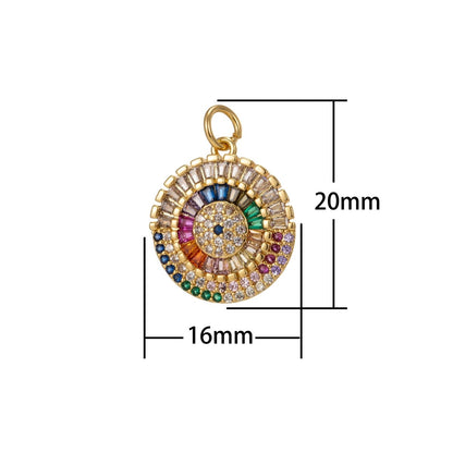 Multicolor Clear Baguette Micro Paved CZ Round Disc Charm | C-647