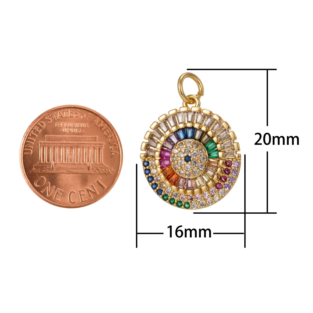 Multicolor Clear Baguette Micro Paved CZ Round Disc Charm | C-647