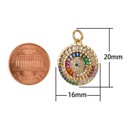 Multicolor Clear Baguette Micro Paved CZ Round Disc Charm | C-647