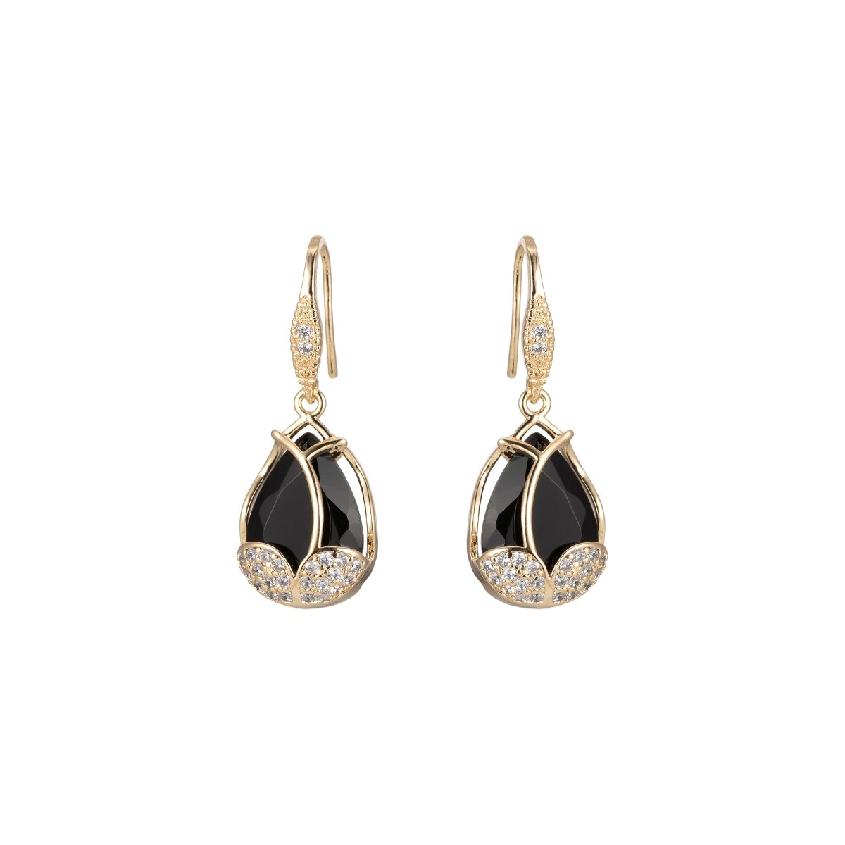 Multicolor Crystal Cubic Zirconia CZ Tulip Dangle Earring in 18K Gold &amp; Silver