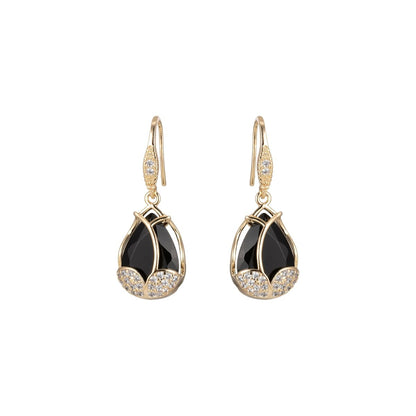 Multicolor Crystal Cubic Zirconia CZ Tulip Dangle Earring in 18K Gold &amp; Silver